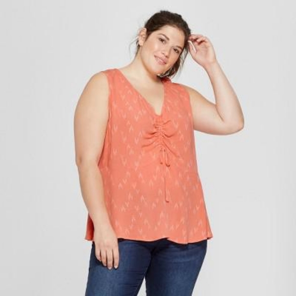Ava & Viv Tops - EUC Ava & Viv Coral Animal Print Ruched top, 2x